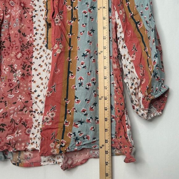 Coral Bay Women's 3/4 Sleeve Button-Up Elastic Cuff Floral Blouse Tunic Size M - Picture 5 of 8